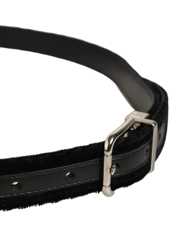 Dolce &amp; Gabbana Sample Sale | Dolce &amp; Gabbana Black Velvet Silver Tone Metal Buckle Belt - | Designer outlet