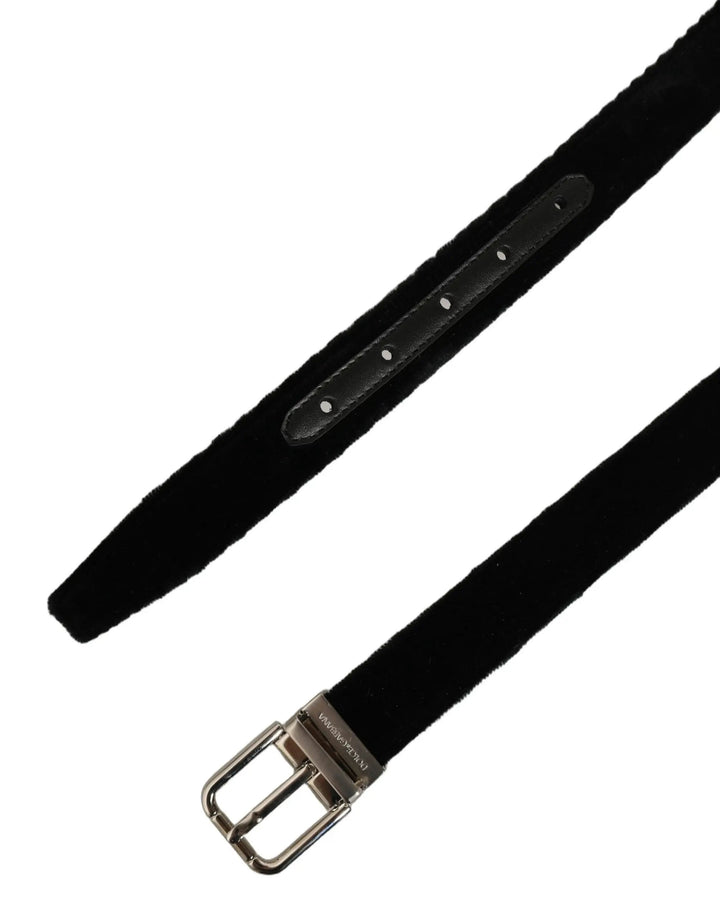 Dolce &amp; Gabbana Sample Sale | Dolce &amp; Gabbana Black Velvet Silver Tone Metal Buckle Belt - | Designer outlet