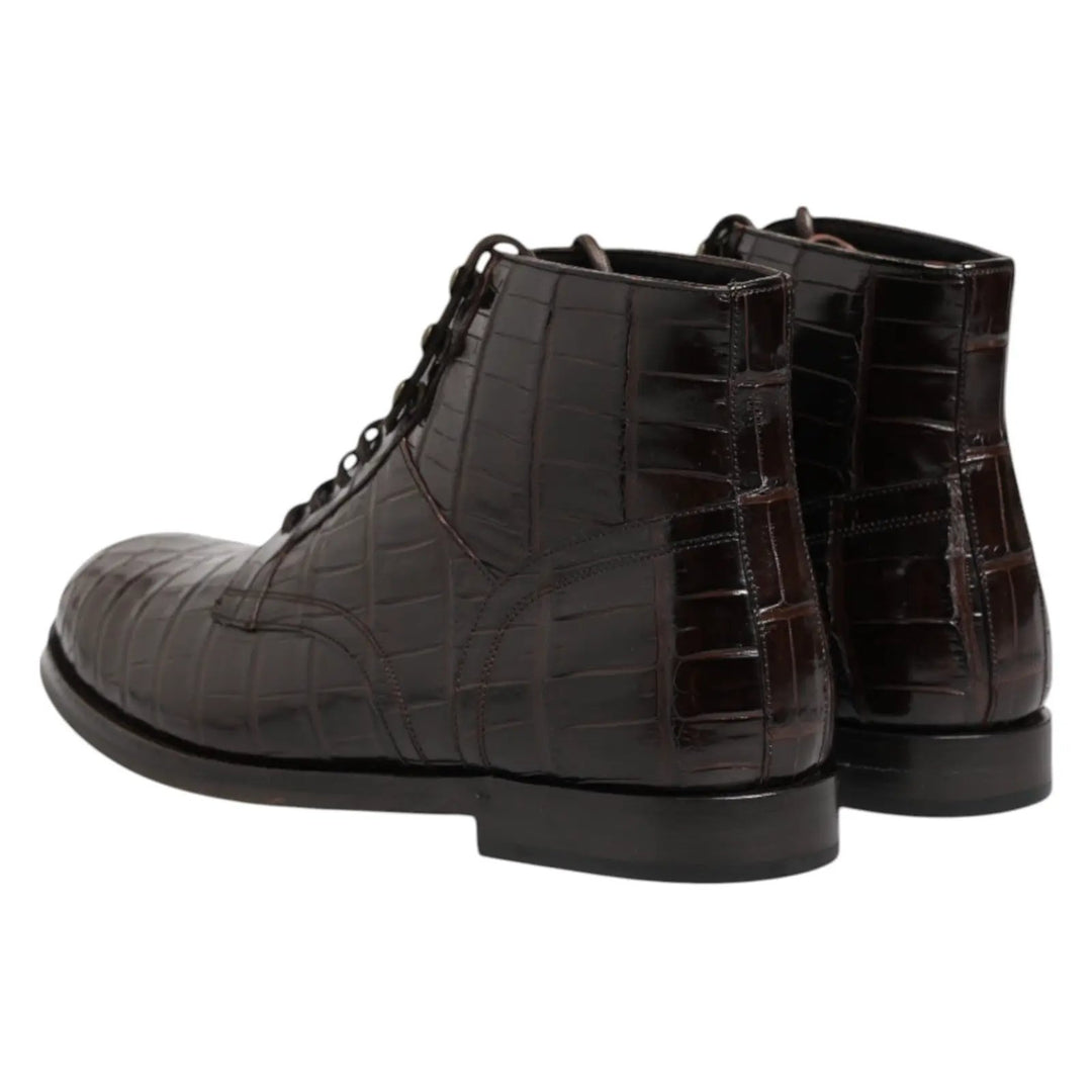 Dolce & Gabbana Sample Sale | Dolce & Gabbana Dark Brown Leather Lace Up Short Boots Shoes - | Designer outlet