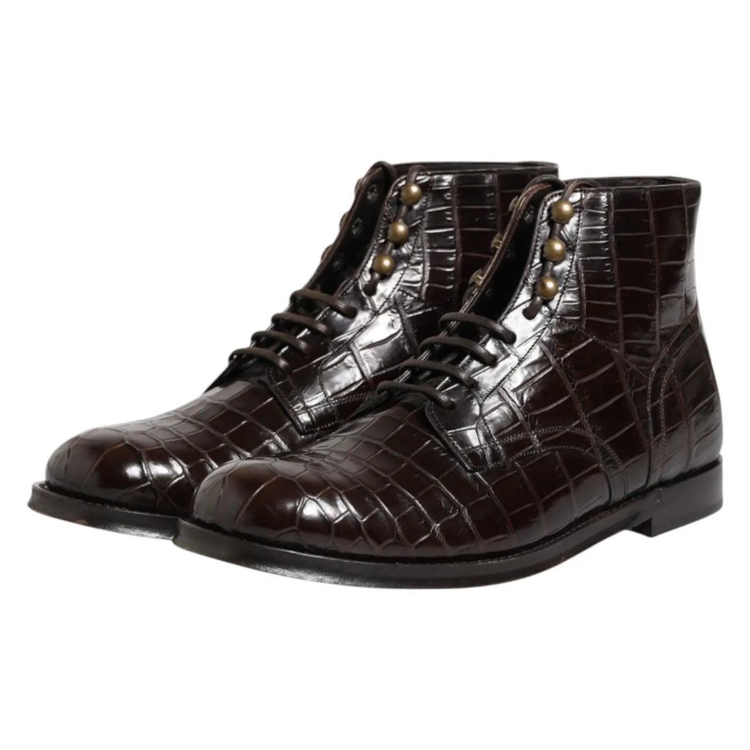 Dolce &amp; Gabbana Sample Sale | Dolce &amp; Gabbana Dark Brown Leather Lace Up Short Boots Shoes - | Designer outlet