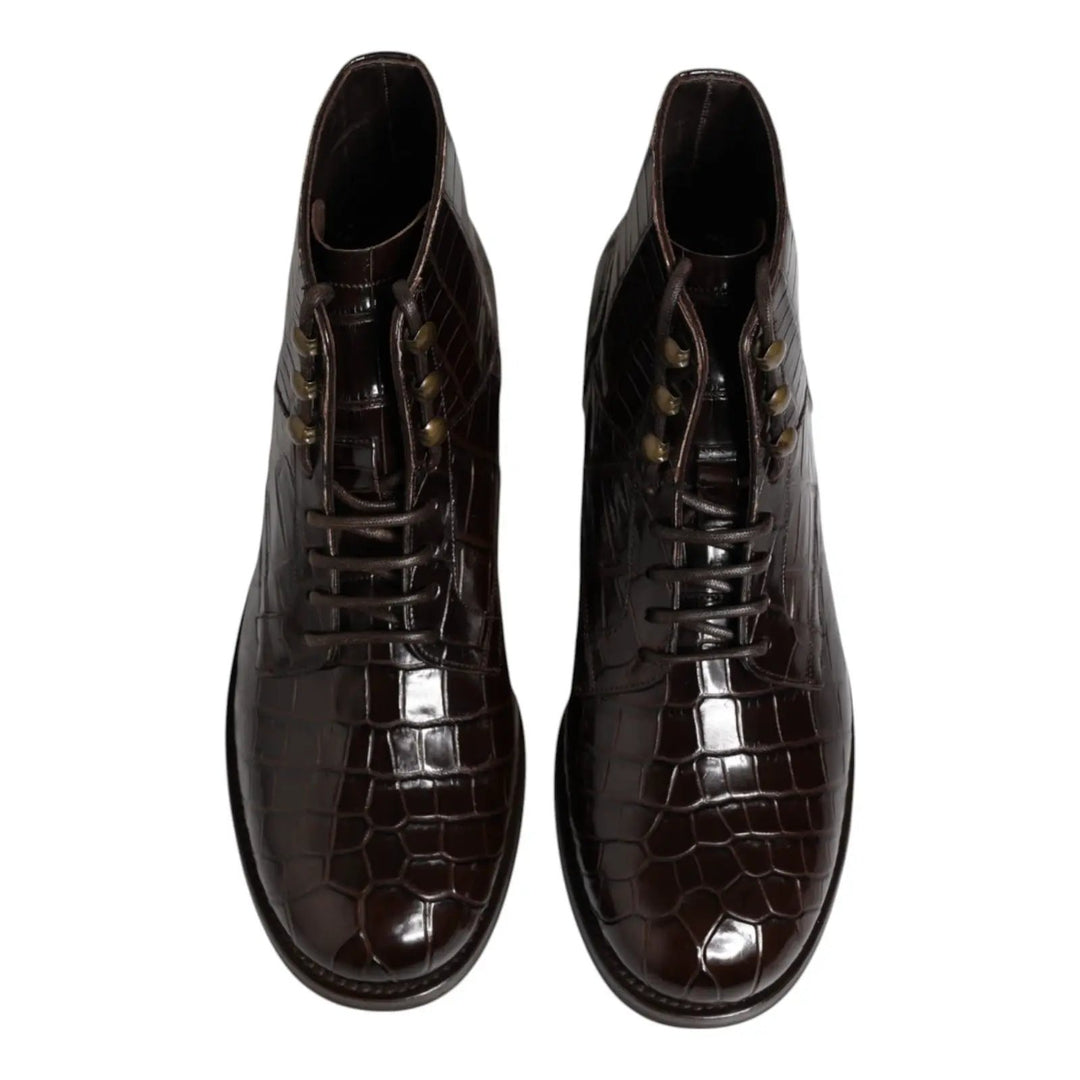 Dolce &amp; Gabbana Sample Sale | Dolce &amp; Gabbana Dark Brown Leather Lace Up Short Boots Shoes - | Designer outlet