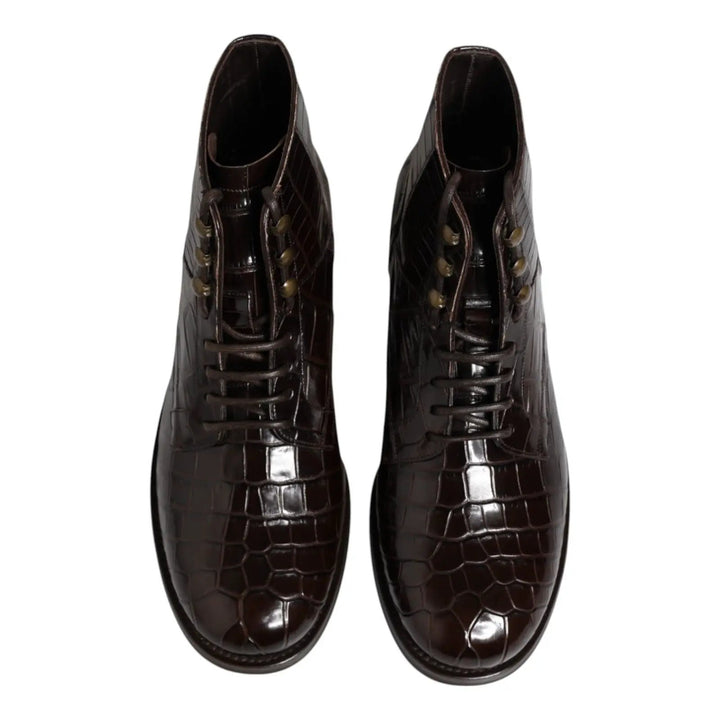 Dolce &amp; Gabbana Sample Sale | Dolce &amp; Gabbana Dark Brown Leather Lace Up Short Boots Shoes - | Designer outlet