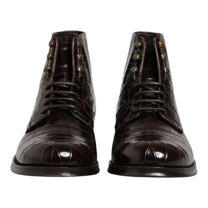 Dolce &amp; Gabbana Sample Sale | Dolce &amp; Gabbana Dark Brown Leather Lace Up Short Boots Shoes - | Designer outlet