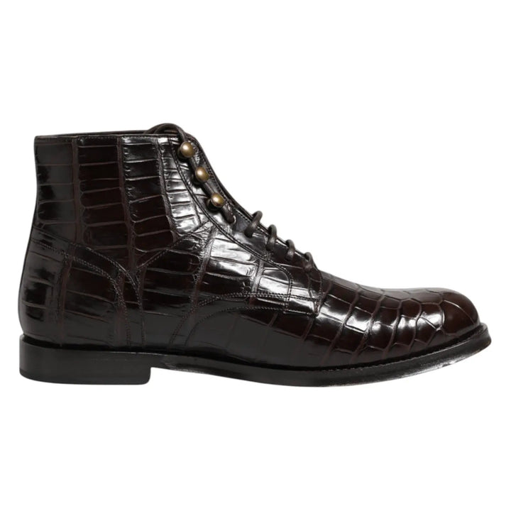 Dolce &amp; Gabbana Sample Sale | Dolce &amp; Gabbana Dark Brown Leather Lace Up Short Boots Shoes - | Designer outlet