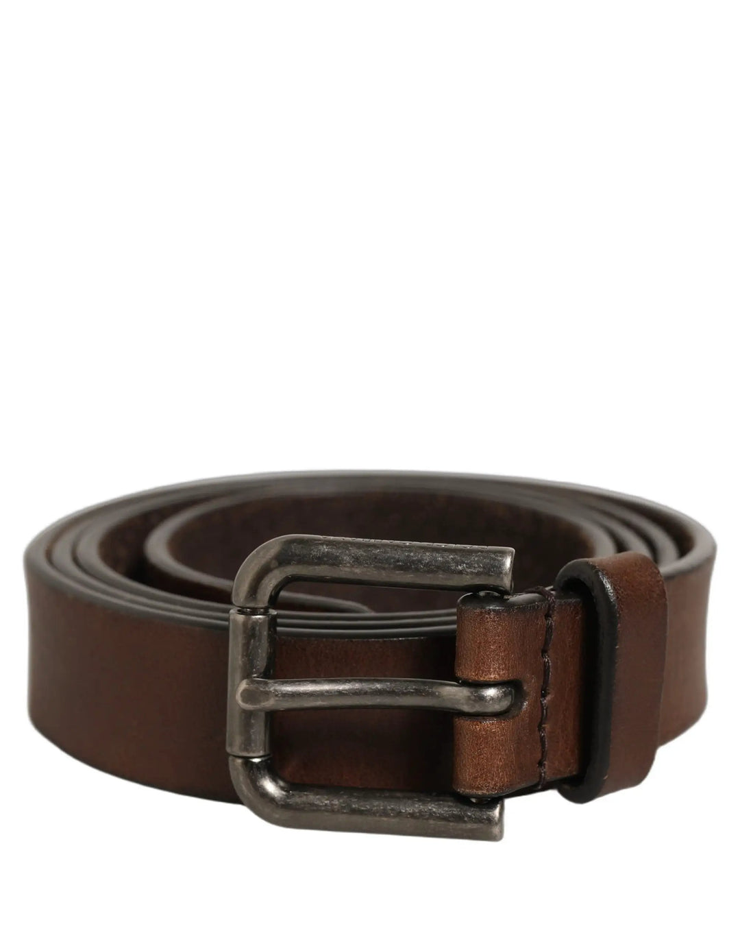 Dolce & Gabbana Sample Sale | Dolce & Gabbana Brown Leather Silver Tone Metal Buckle Belt - | Designer outlet