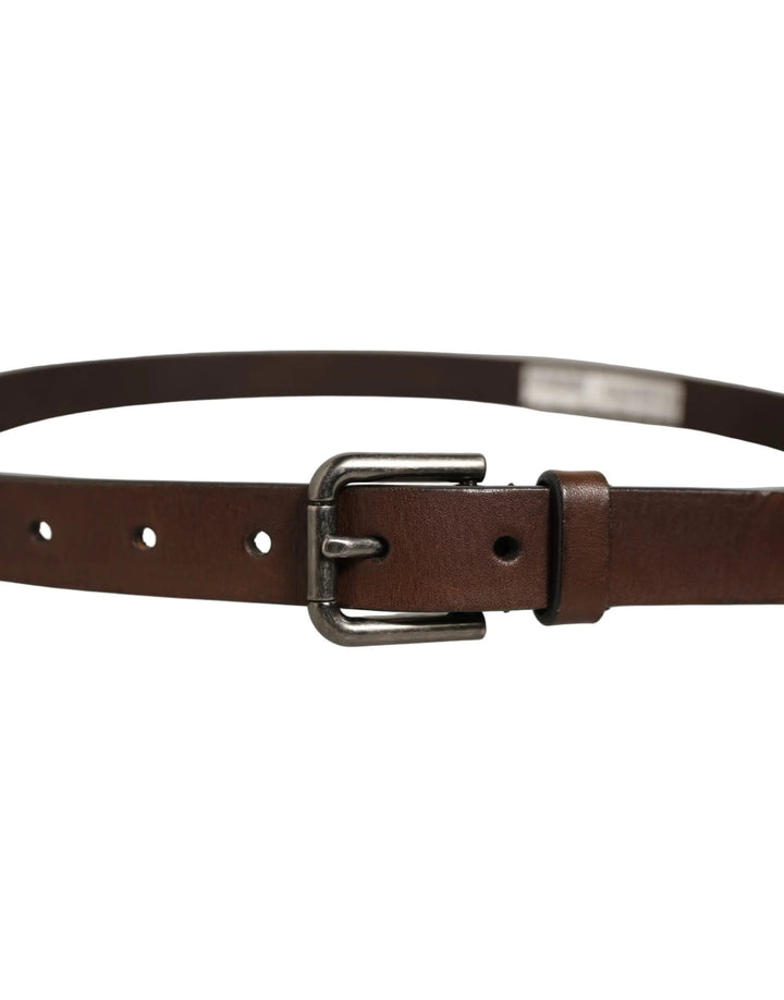 Dolce &amp; Gabbana Sample Sale | Dolce &amp; Gabbana Brown Leather Silver Tone Metal Buckle Belt - | Designer outlet