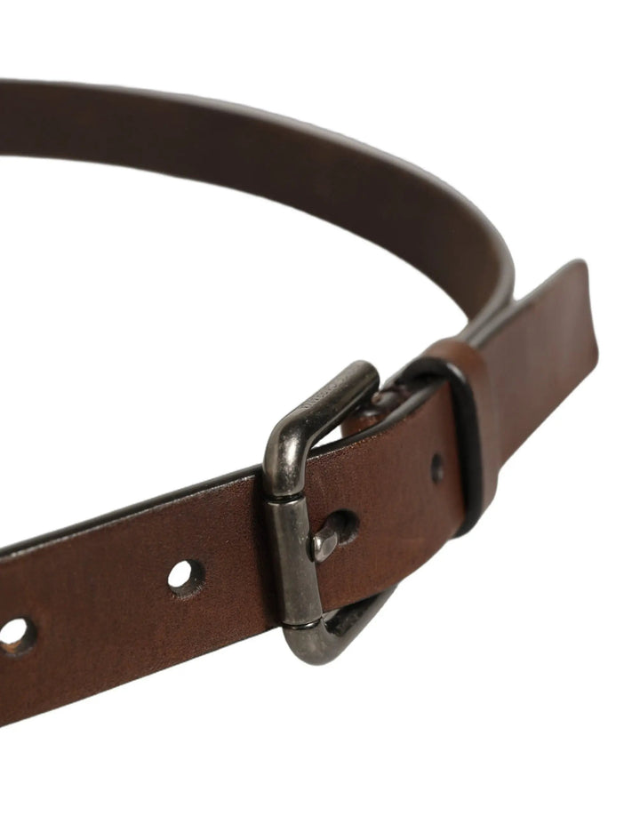 Dolce &amp; Gabbana Sample Sale | Dolce &amp; Gabbana Brown Leather Silver Tone Metal Buckle Belt - | Designer outlet