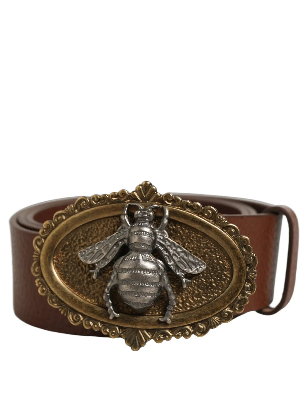 Dolce & Gabbana Sample Sale | Dolce & Gabbana Brown Leather Bee Accent Metal Buckle Belt - | Designer outlet