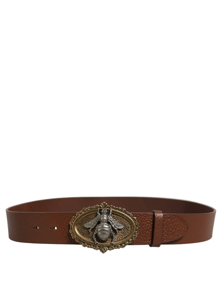 Dolce &amp; Gabbana Sample Sale | Dolce &amp; Gabbana Brown Leather Bee Accent Metal Buckle Belt - | Designer outlet