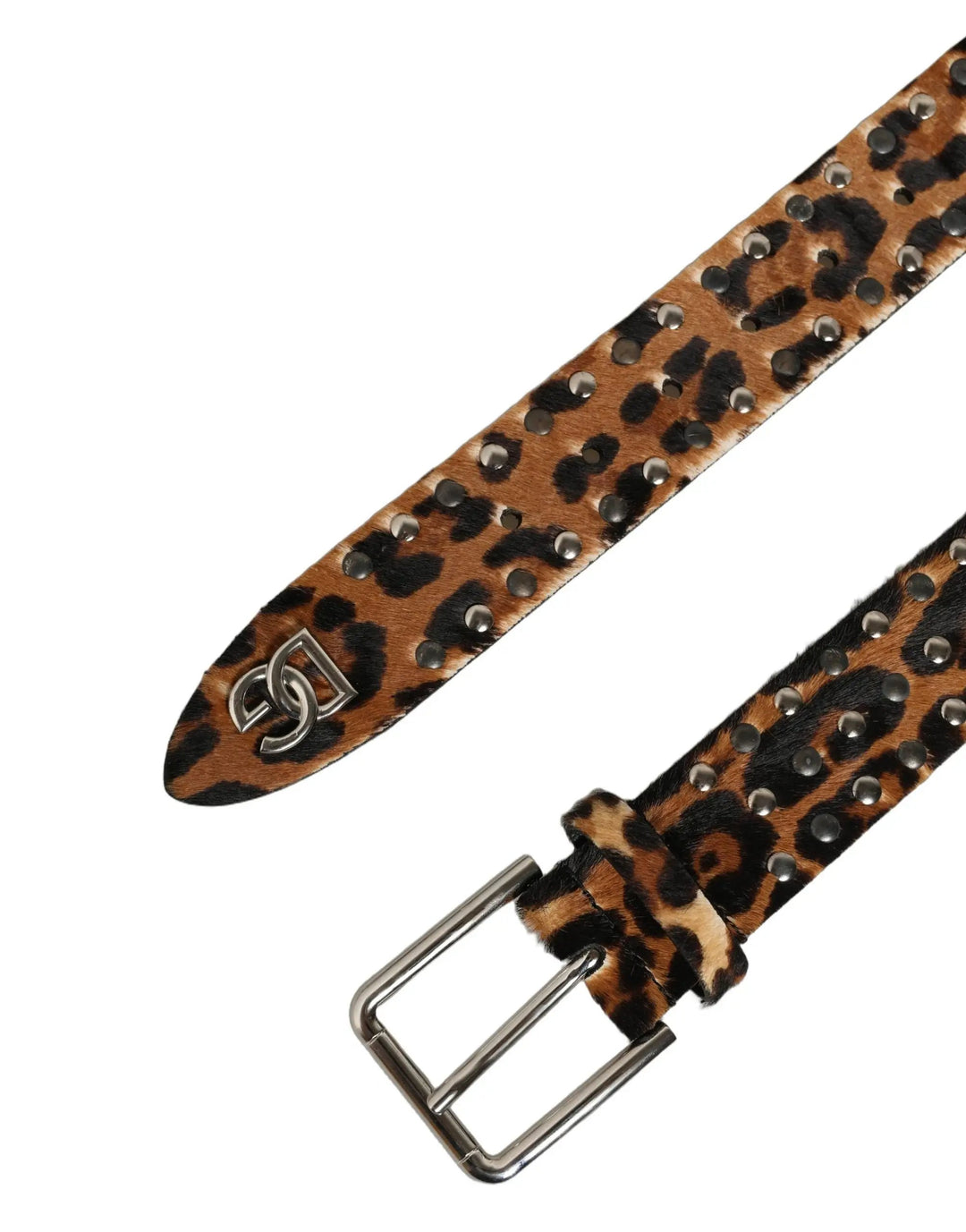Dolce & Gabbana Sample Sale | Dolce & Gabbana Brown Leopard Calf Hair Studs Metal Buckle Belt - | Designer outlet