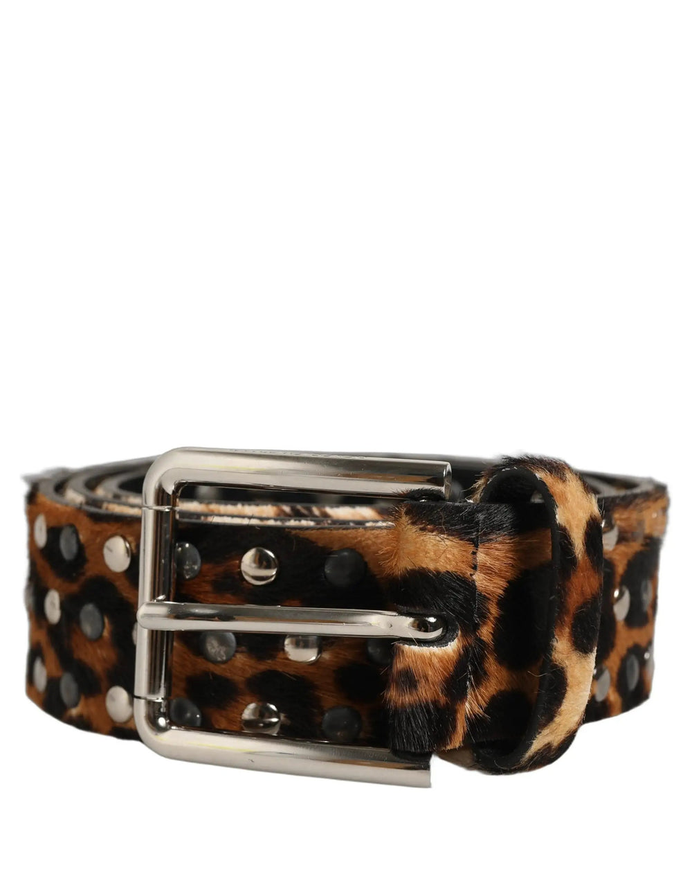 Dolce & Gabbana Sample Sale | Dolce & Gabbana Brown Leopard Calf Hair Studs Metal Buckle Belt - | Designer outlet