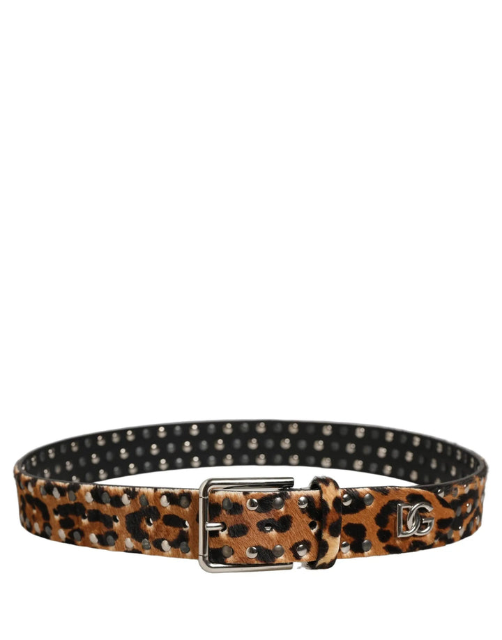 Dolce &amp; Gabbana Sample Sale | Dolce &amp; Gabbana Brown Leopard Calf Hair Studs Metal Buckle Belt - | Designer outlet