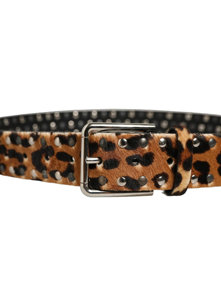 Dolce &amp; Gabbana Sample Sale | Dolce &amp; Gabbana Brown Leopard Calf Hair Studs Metal Buckle Belt - | Designer outlet