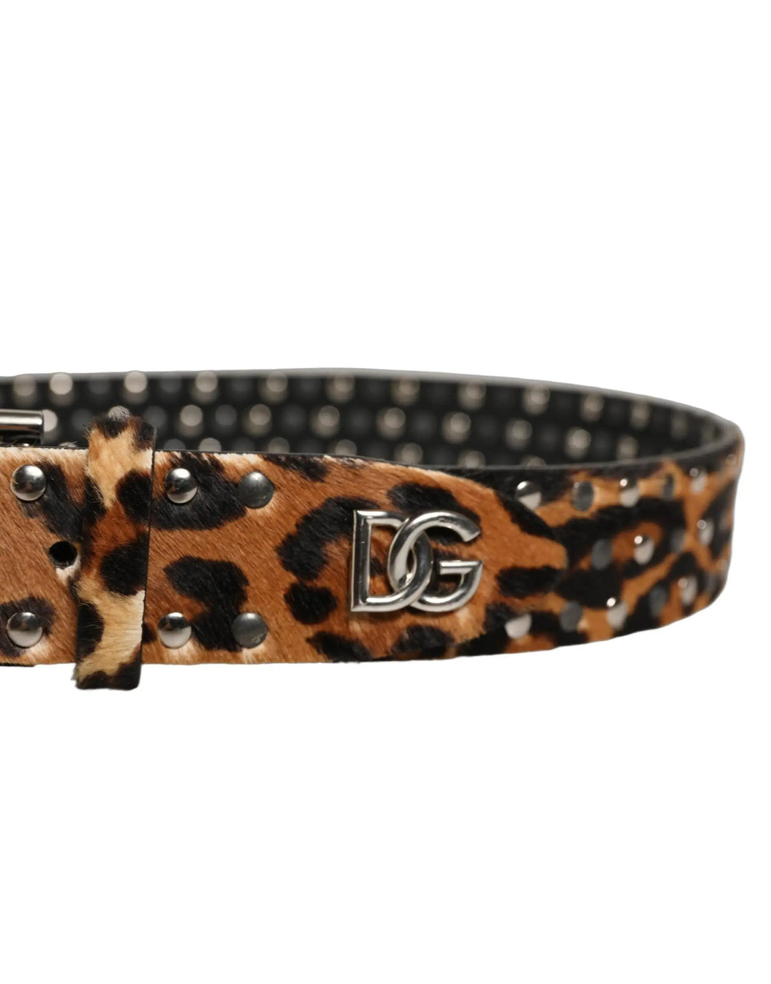Dolce &amp; Gabbana Sample Sale | Dolce &amp; Gabbana Brown Leopard Calf Hair Studs Metal Buckle Belt - | Designer outlet