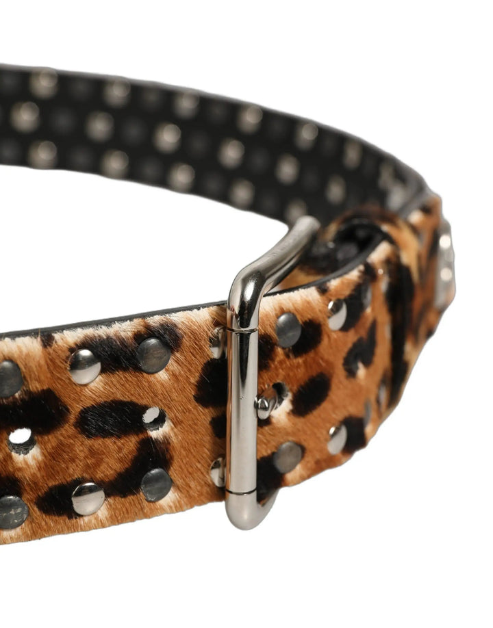 Dolce &amp; Gabbana Sample Sale | Dolce &amp; Gabbana Brown Leopard Calf Hair Studs Metal Buckle Belt - | Designer outlet