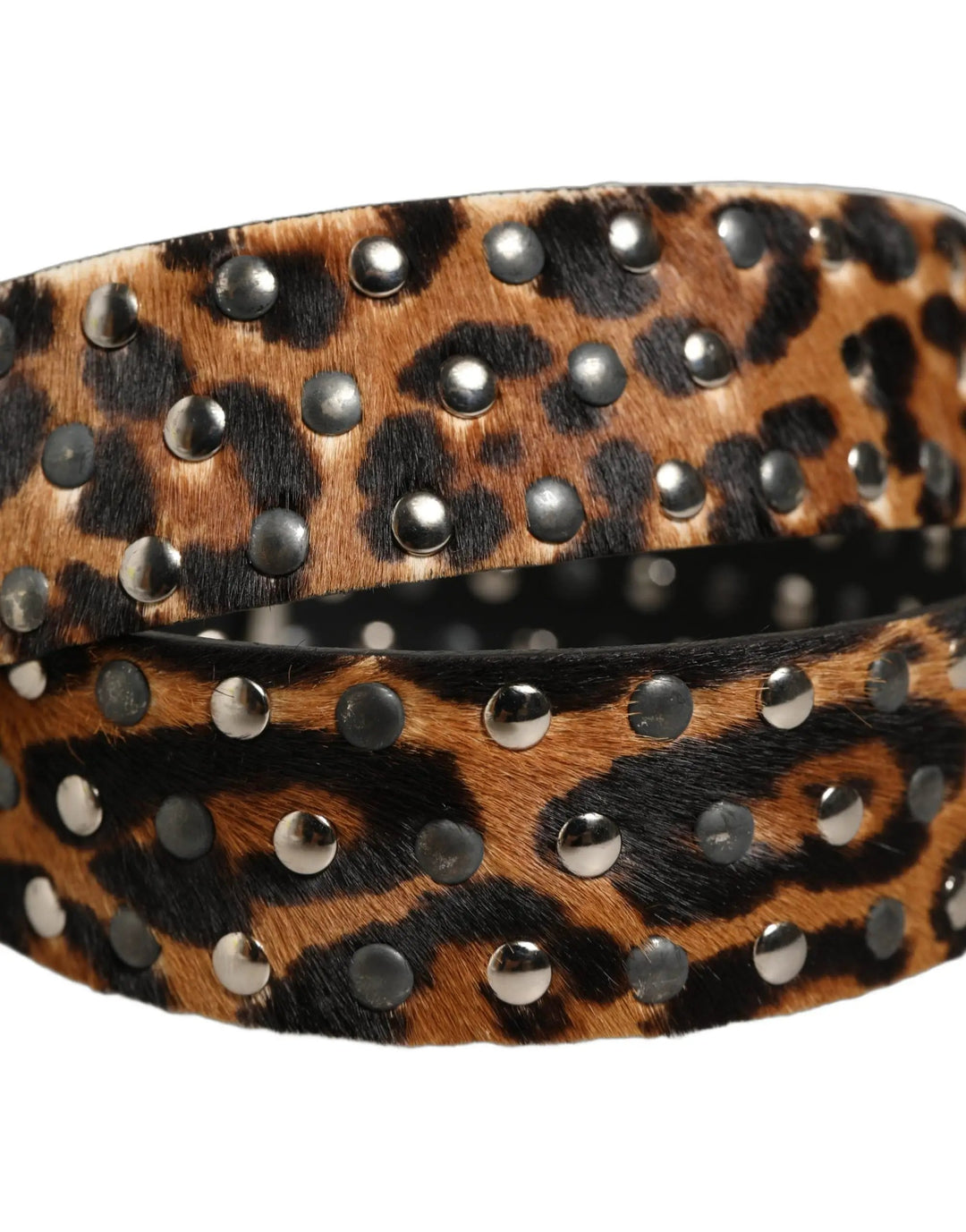 Dolce &amp; Gabbana Sample Sale | Dolce &amp; Gabbana Brown Leopard Calf Hair Studs Metal Buckle Belt - | Designer outlet