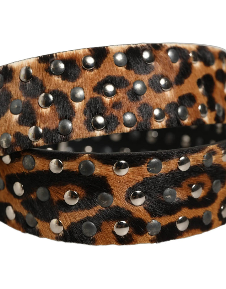 Dolce &amp; Gabbana Sample Sale | Dolce &amp; Gabbana Brown Leopard Calf Hair Studs Metal Buckle Belt - | Designer outlet