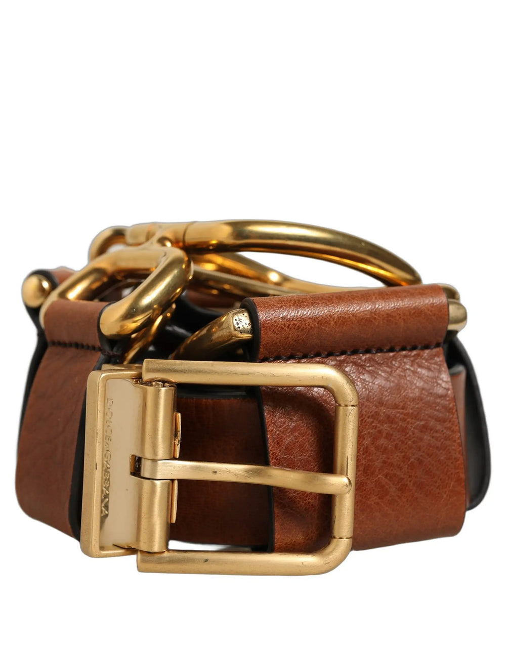 Dolce & Gabbana Sample Sale | Dolce & Gabbana Brown Leather Gold Metal Rings Buckle Belt - | Designer outlet