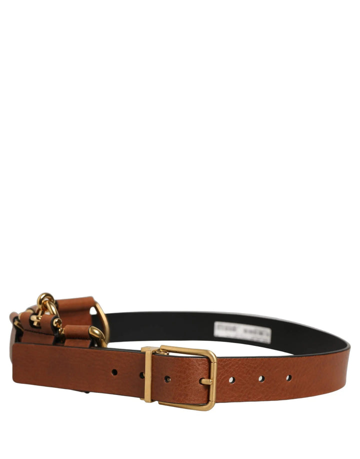 Dolce &amp; Gabbana Sample Sale | Dolce &amp; Gabbana Brown Leather Gold Metal Rings Buckle Belt - | Designer outlet