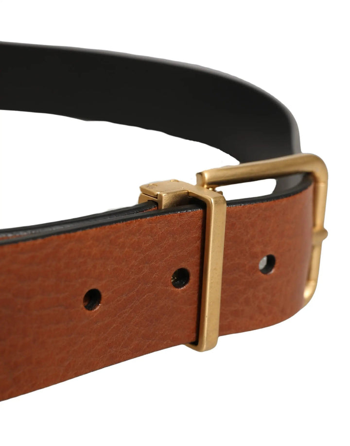 Dolce &amp; Gabbana Sample Sale | Dolce &amp; Gabbana Brown Leather Gold Metal Rings Buckle Belt - | Designer outlet
