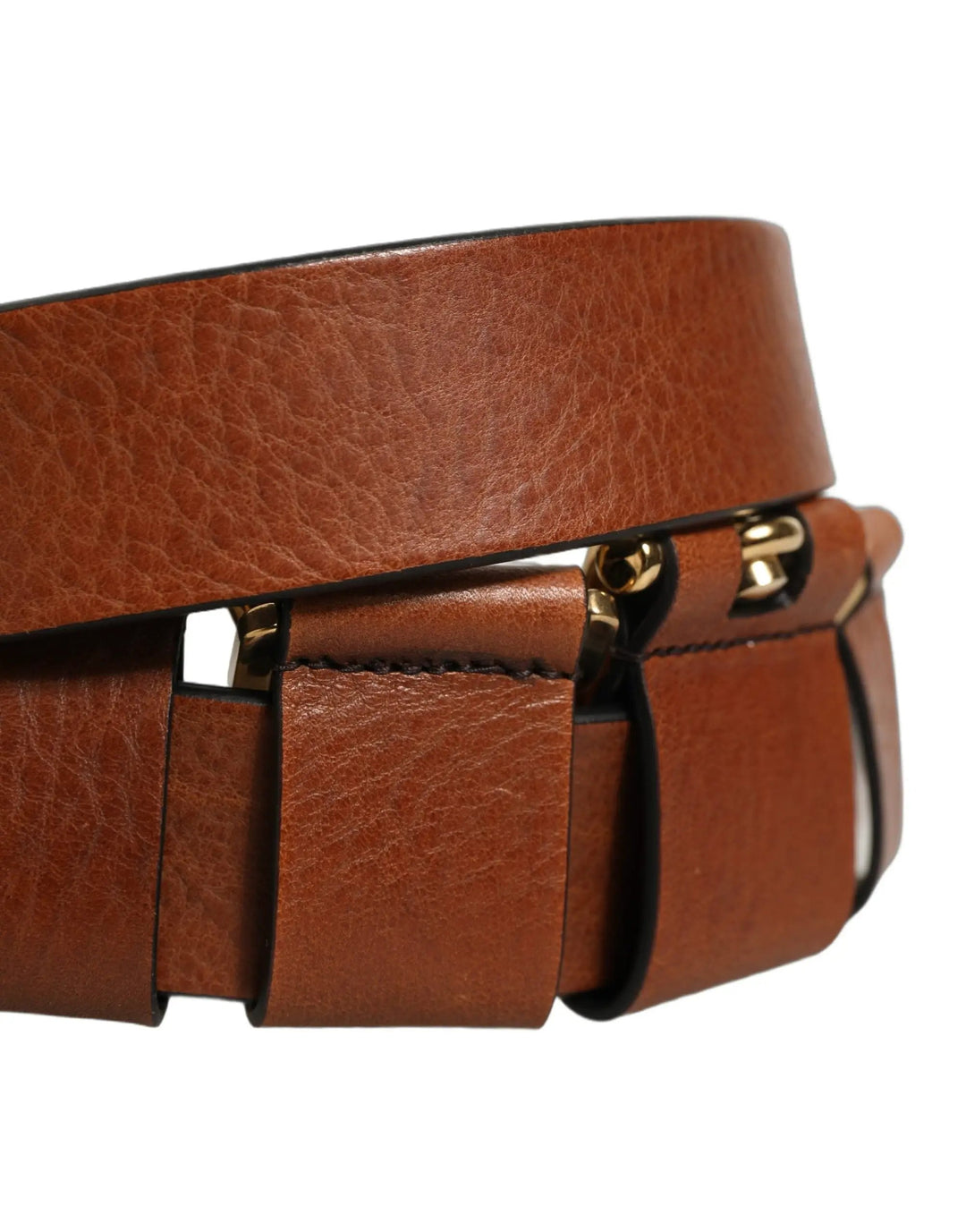 Dolce &amp; Gabbana Sample Sale | Dolce &amp; Gabbana Brown Leather Gold Metal Rings Buckle Belt - | Designer outlet