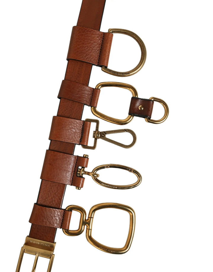Dolce &amp; Gabbana Sample Sale | Dolce &amp; Gabbana Brown Leather Gold Metal Rings Buckle Belt - | Designer outlet