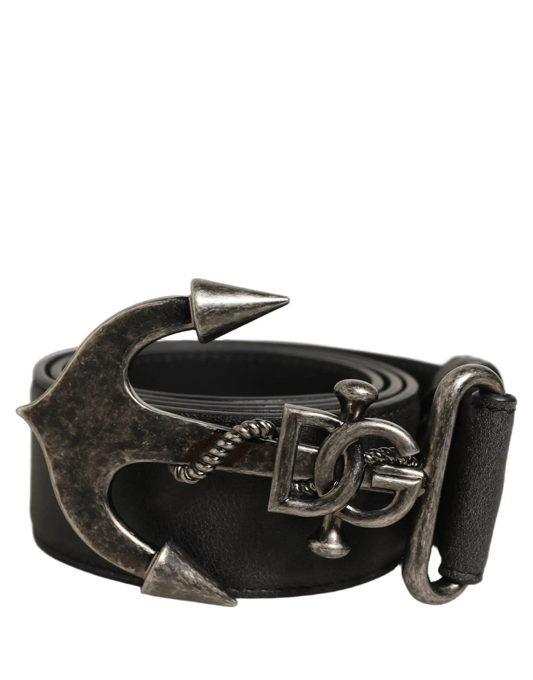 Dolce & Gabbana Sample Sale | Dolce & Gabbana Black Leather Anchor Logo Metal Buckle Belt - | Designer outlet