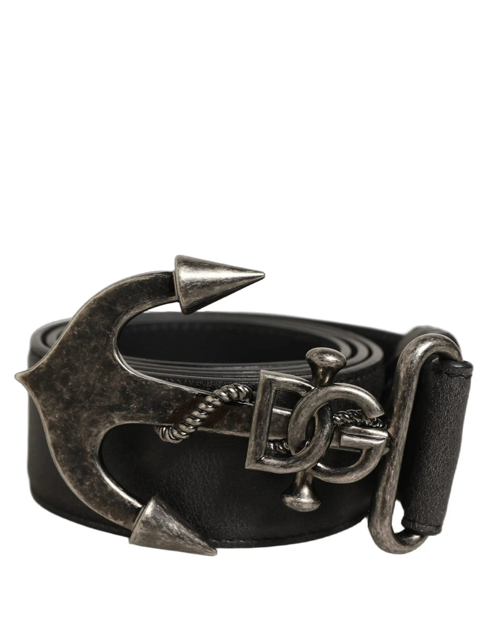 Dolce & Gabbana Sample Sale | Dolce & Gabbana Black Leather Anchor Logo Metal Buckle Belt - | Designer outlet