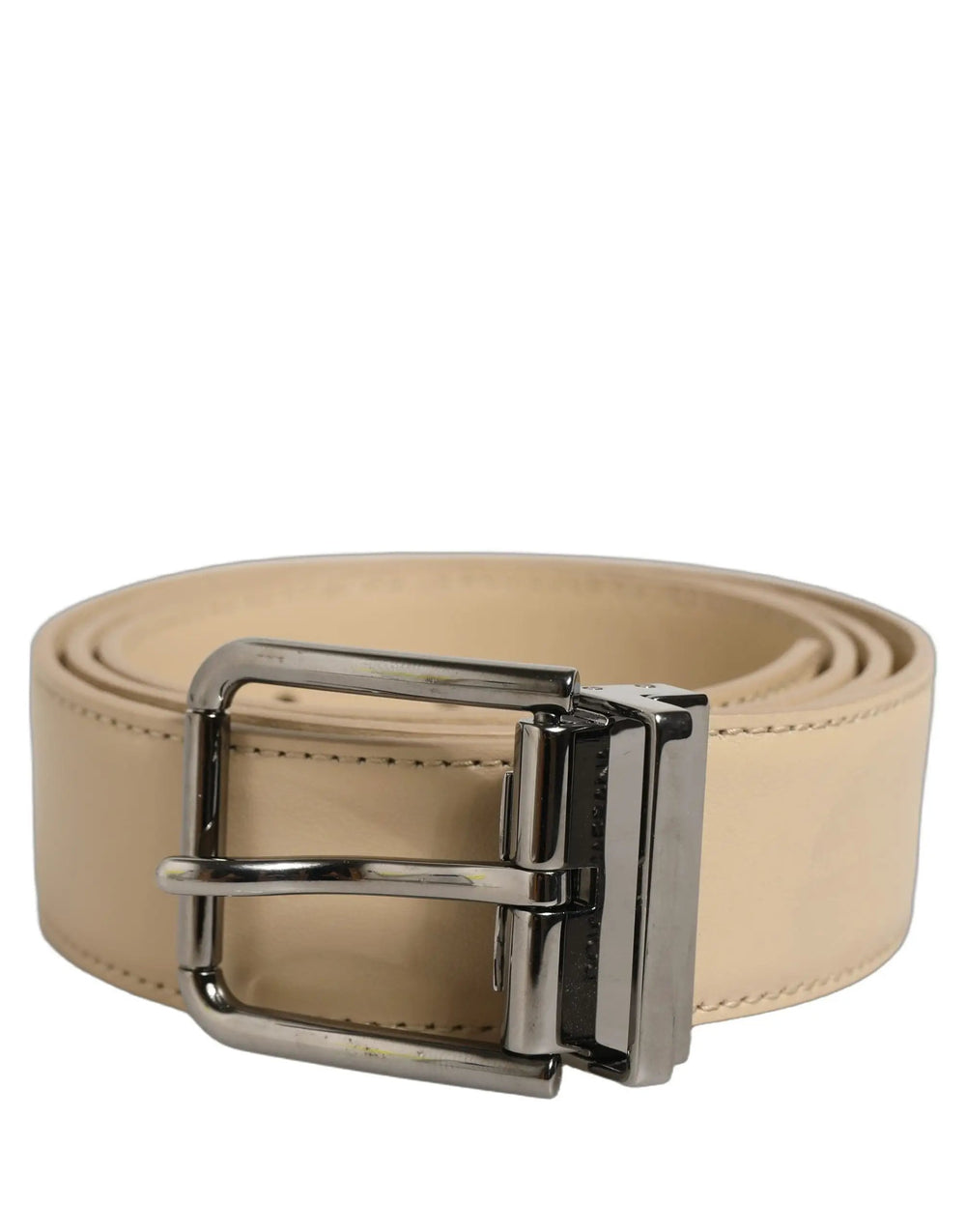 Dolce & Gabbana Sample Sale | Dolce & Gabbana Beige Leather Silver Tone Metal Buckle Belt - | Designer outlet