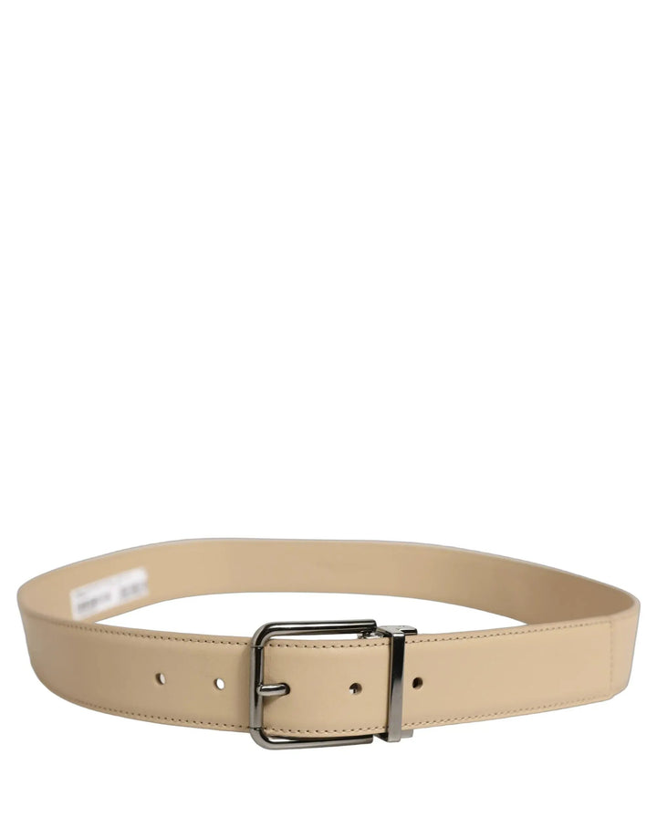 Dolce &amp; Gabbana Sample Sale | Dolce &amp; Gabbana Beige Leather Silver Tone Metal Buckle Belt - | Designer outlet