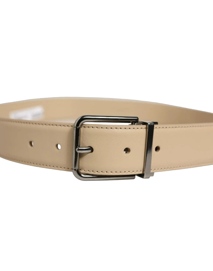 Dolce &amp; Gabbana Sample Sale | Dolce &amp; Gabbana Beige Leather Silver Tone Metal Buckle Belt - | Designer outlet