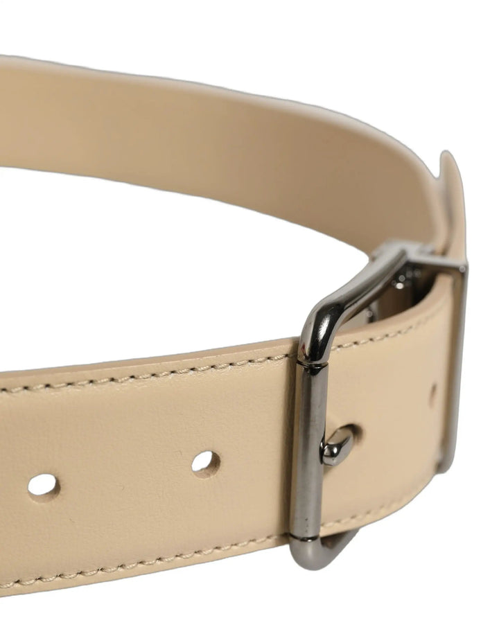 Dolce &amp; Gabbana Sample Sale | Dolce &amp; Gabbana Beige Leather Silver Tone Metal Buckle Belt - | Designer outlet