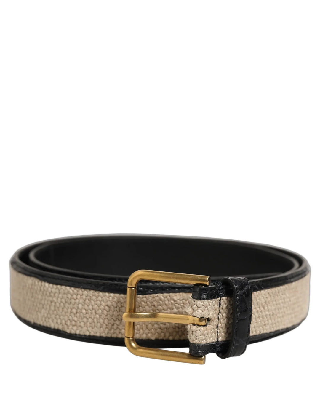 Dolce &amp; Gabbana Sample Sale | Dolce &amp; Gabbana Beige Black Woven Leather Metal Buckle Belt - | Designer outlet