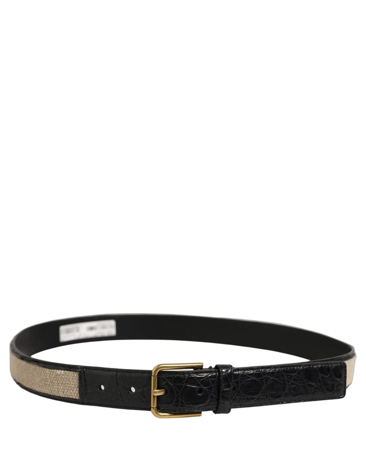 Dolce &amp; Gabbana Sample Sale | Dolce &amp; Gabbana Beige Black Woven Leather Metal Buckle Belt - | Designer outlet