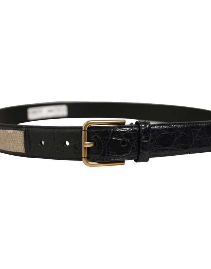 Dolce &amp; Gabbana Sample Sale | Dolce &amp; Gabbana Beige Black Woven Leather Metal Buckle Belt - | Designer outlet