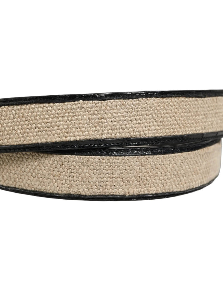 Dolce &amp; Gabbana Sample Sale | Dolce &amp; Gabbana Beige Black Woven Leather Metal Buckle Belt - | Designer outlet