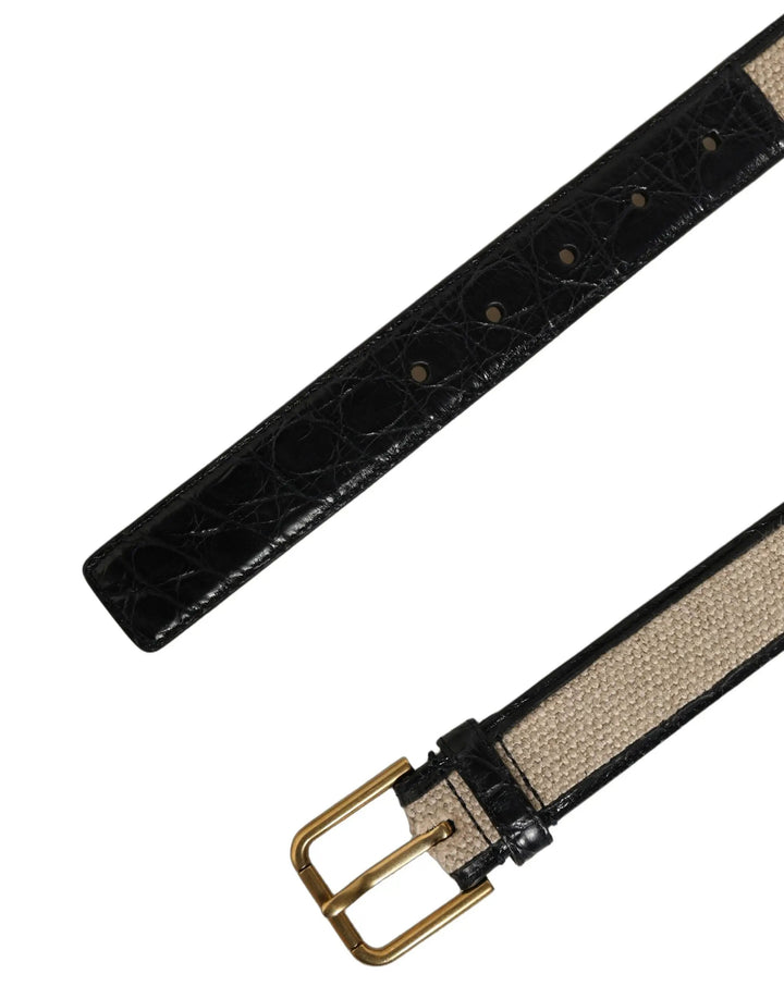 Dolce &amp; Gabbana Sample Sale | Dolce &amp; Gabbana Beige Black Woven Leather Metal Buckle Belt - | Designer outlet
