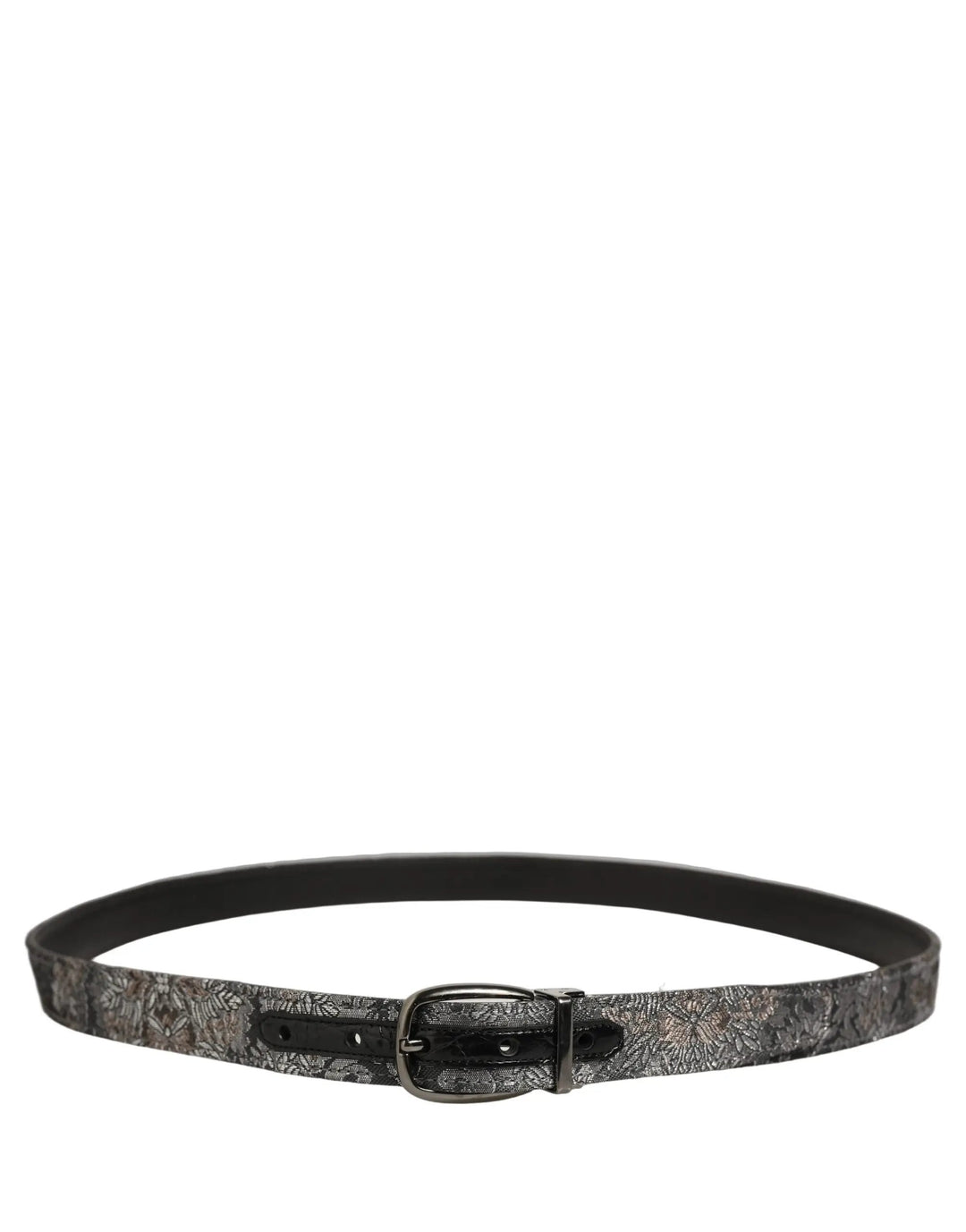 Dolce &amp; Gabbana Sample Sale | Dolce &amp; Gabbana Silver Black Floral Jacquard Metal Buckle Belt - | Designer outlet
