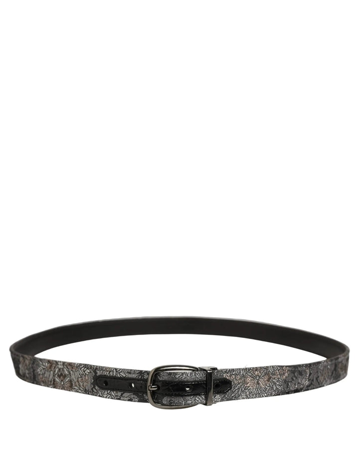 Dolce &amp; Gabbana Sample Sale | Dolce &amp; Gabbana Silver Black Floral Jacquard Metal Buckle Belt - | Designer outlet