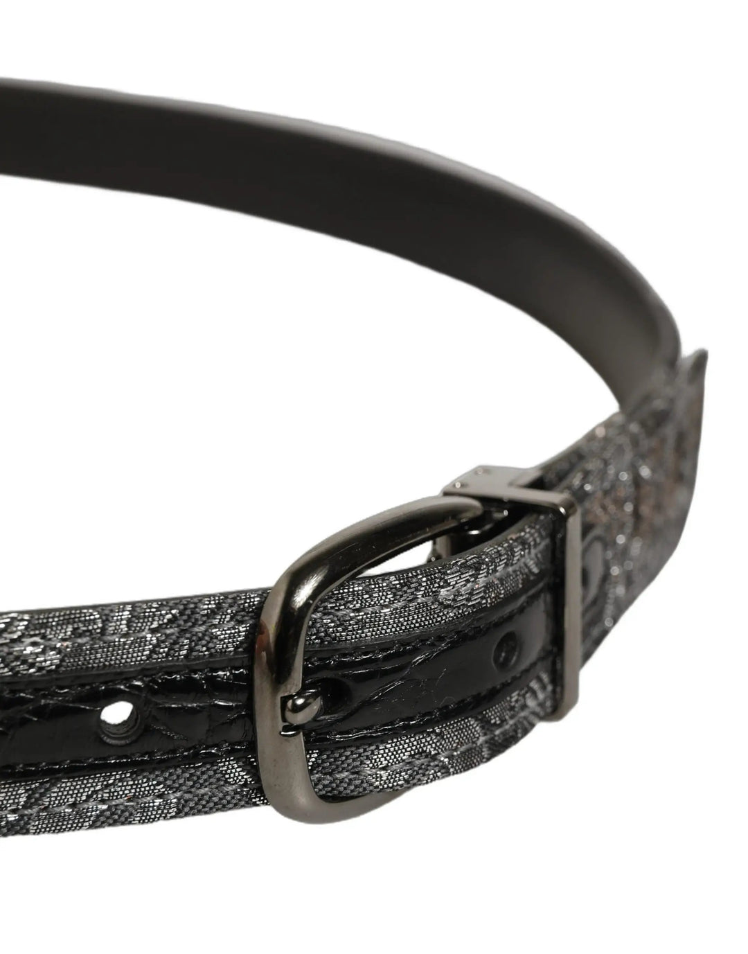 Dolce &amp; Gabbana Sample Sale | Dolce &amp; Gabbana Silver Black Floral Jacquard Metal Buckle Belt - | Designer outlet