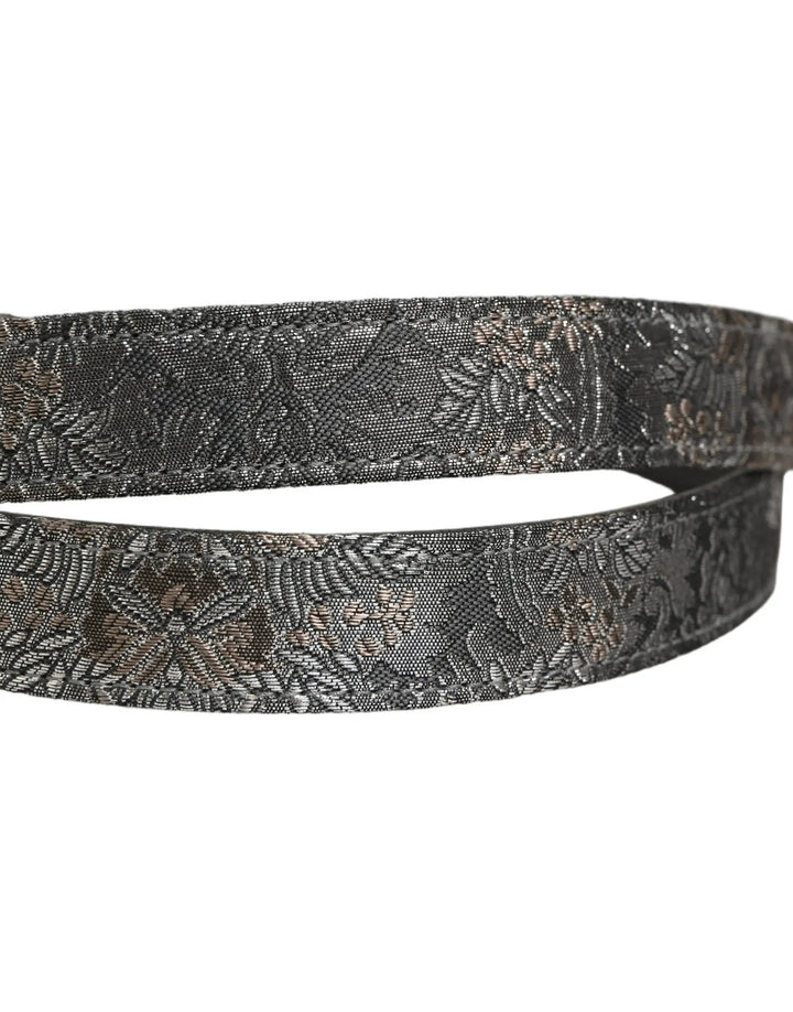 Dolce &amp; Gabbana Sample Sale | Dolce &amp; Gabbana Silver Black Floral Jacquard Metal Buckle Belt - | Designer outlet