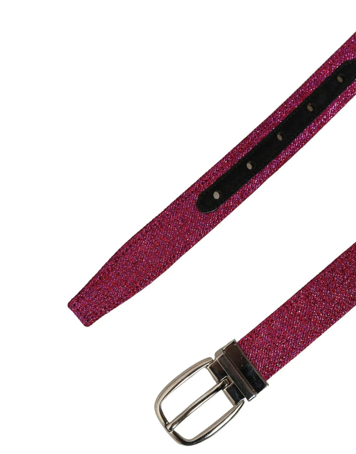 Dolce &amp; Gabbana Sample Sale | Dolce &amp; Gabbana Men Fuchsia Glitter Silver Metal Buckle Belt - | Designer outlet