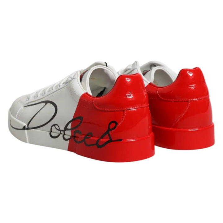 Dolce &amp; Gabbana Sample Sale | Dolce &amp; Gabbana White Red Leather Logo Portofino Sneakers Shoes - | Designer outlet