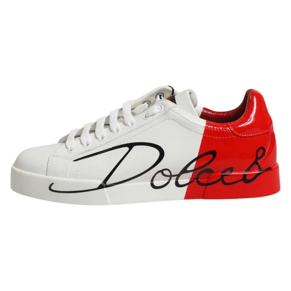Dolce & Gabbana Sample Sale | Dolce & Gabbana White Red Leather Logo Portofino Sneakers Shoes - | Designer outlet