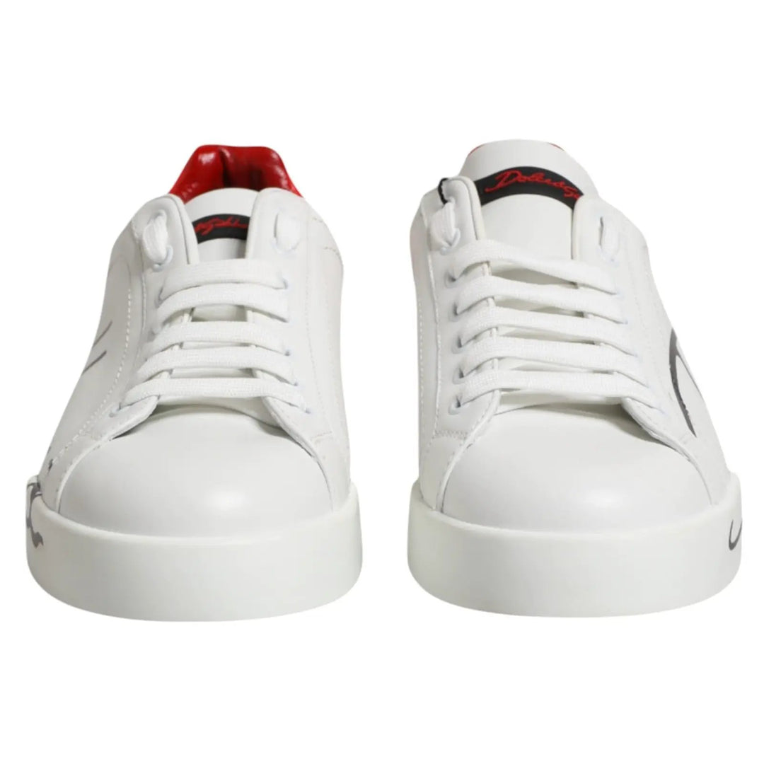 Dolce &amp; Gabbana Sample Sale | Dolce &amp; Gabbana White Red Leather Logo Portofino Sneakers Shoes - | Designer outlet