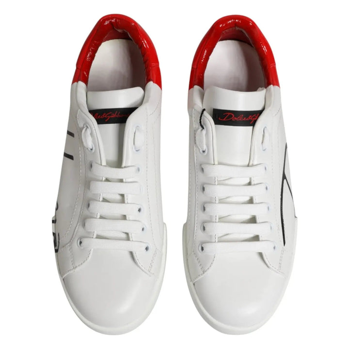 Dolce &amp; Gabbana Sample Sale | Dolce &amp; Gabbana White Red Leather Logo Portofino Sneakers Shoes - | Designer outlet