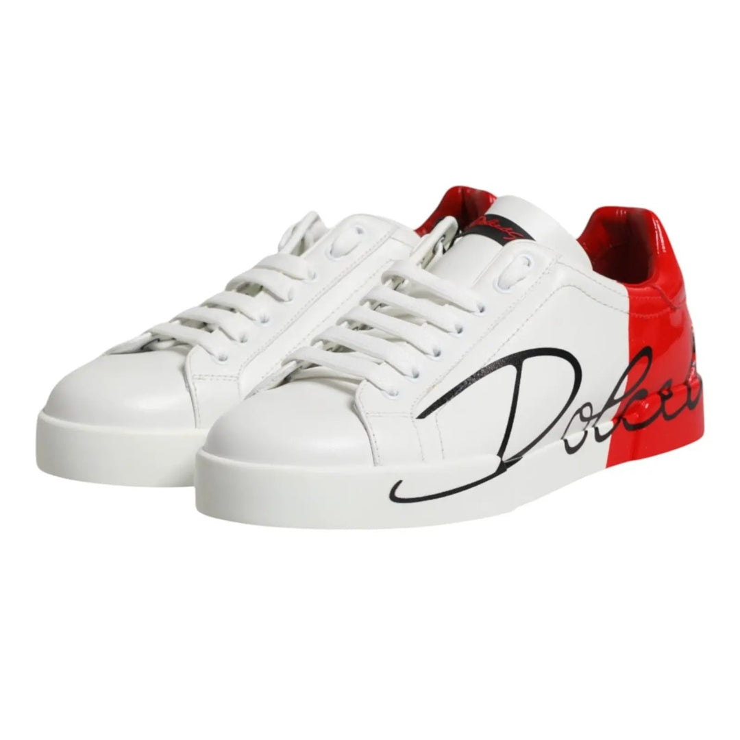 Dolce &amp; Gabbana Sample Sale | Dolce &amp; Gabbana White Red Leather Logo Portofino Sneakers Shoes - | Designer outlet