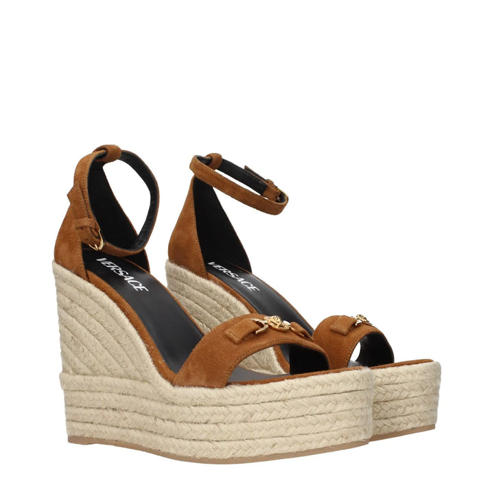 Versace Sample Sale | Versace Brown Leather Wedge Sandals - | Designer outlet