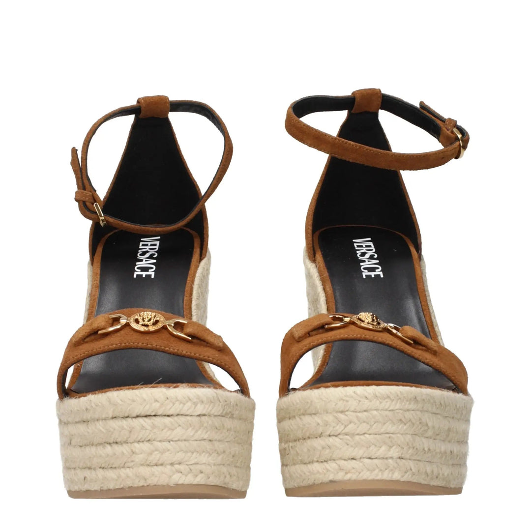 Versace Sample Sale | Versace Brown Leather Wedge Sandals - | Designer outlet