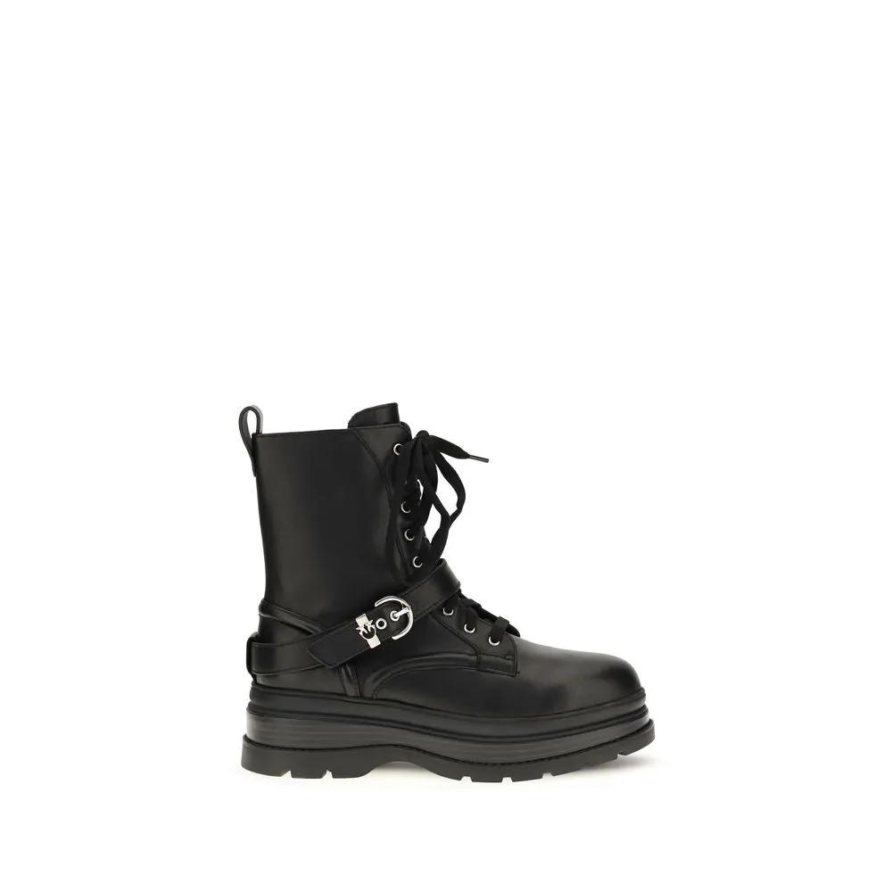 PINKO Sample Sale | PINKO Black Calf Leather Bos Taurus Lace-Up Boots - | Designer outlet